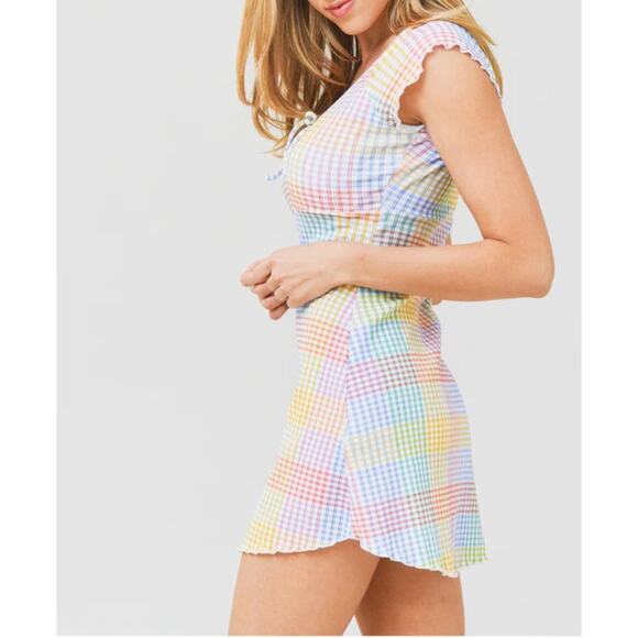 Loveshackfancy Zoie Mini Dress Small Rainbow Pastel Gingham Colorful Coquette - Picture 14 of 16